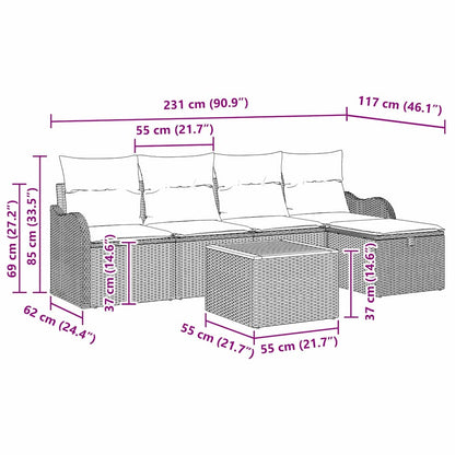 Gartensofa-set 6 stk. Schwarz Poly-Rattan