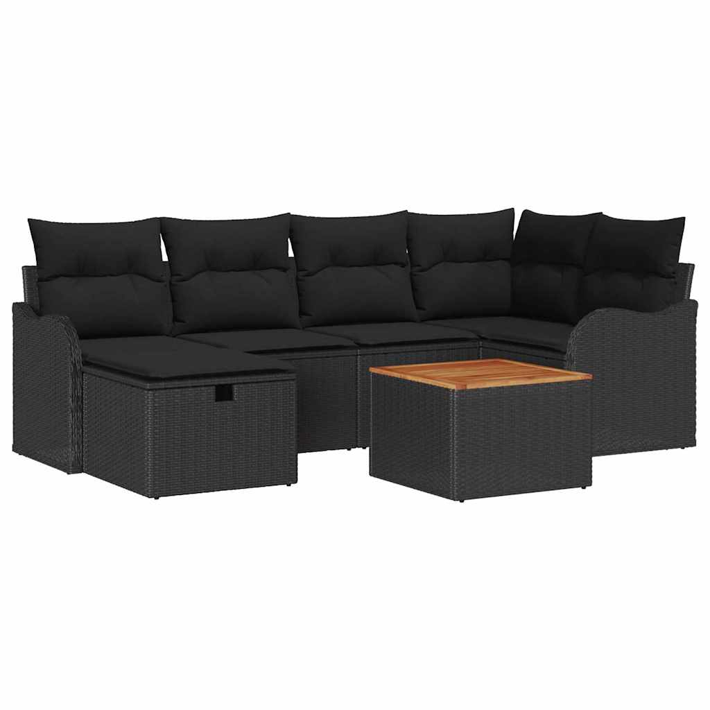 Gartensofa-set 7 stk. Schwarz Poly-Rattan