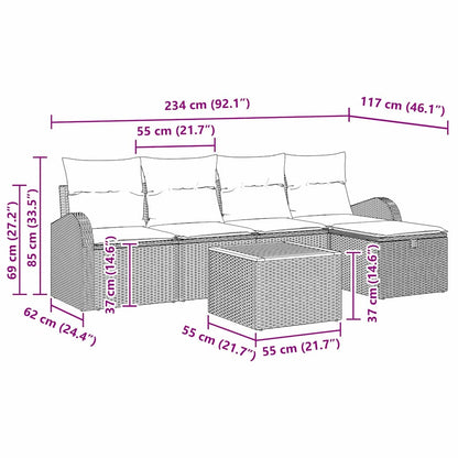 Gartensofa-set 6 stk. Grau Poly-Rattan