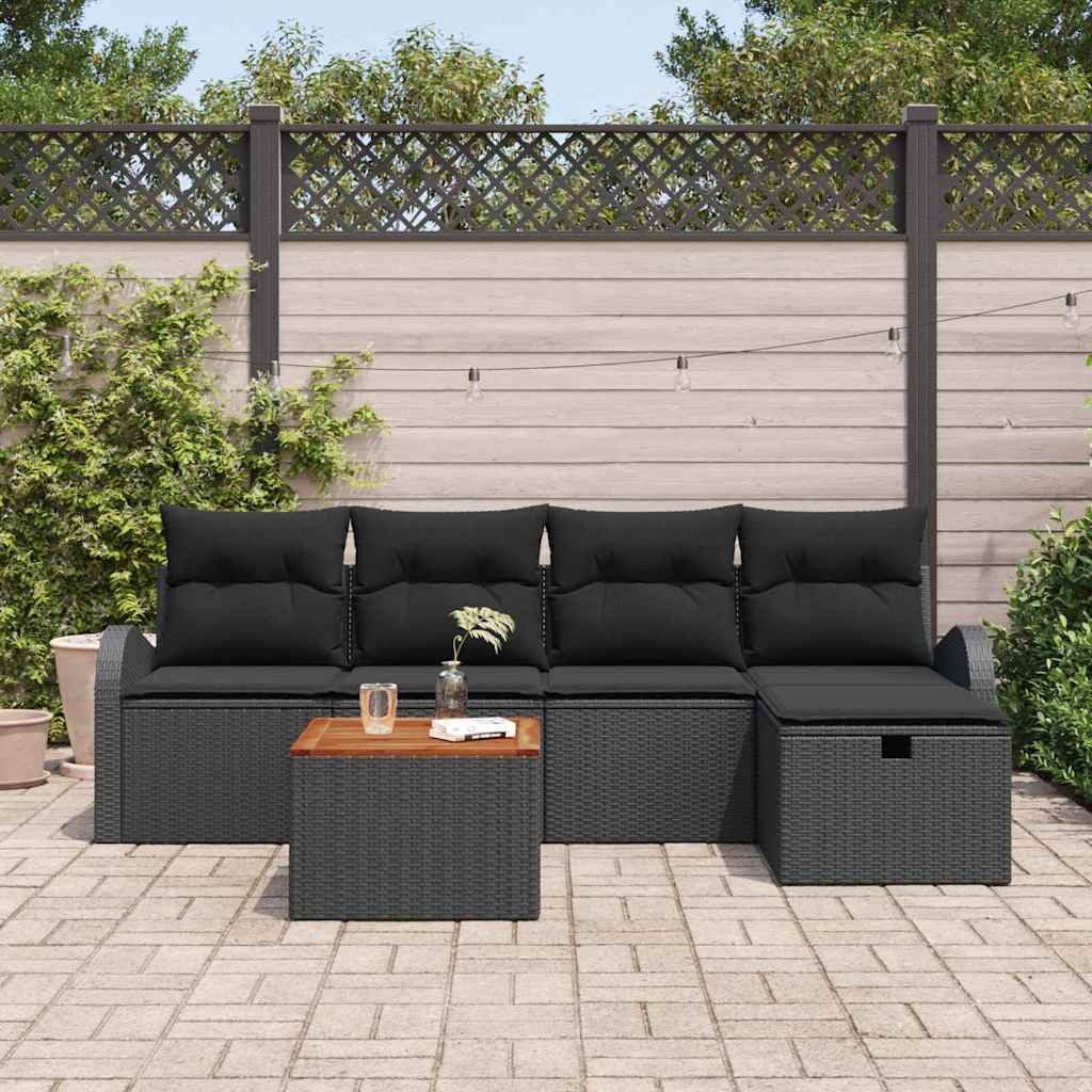 Gartensofa-set 6 stk. Schwarz Poly-Rattan