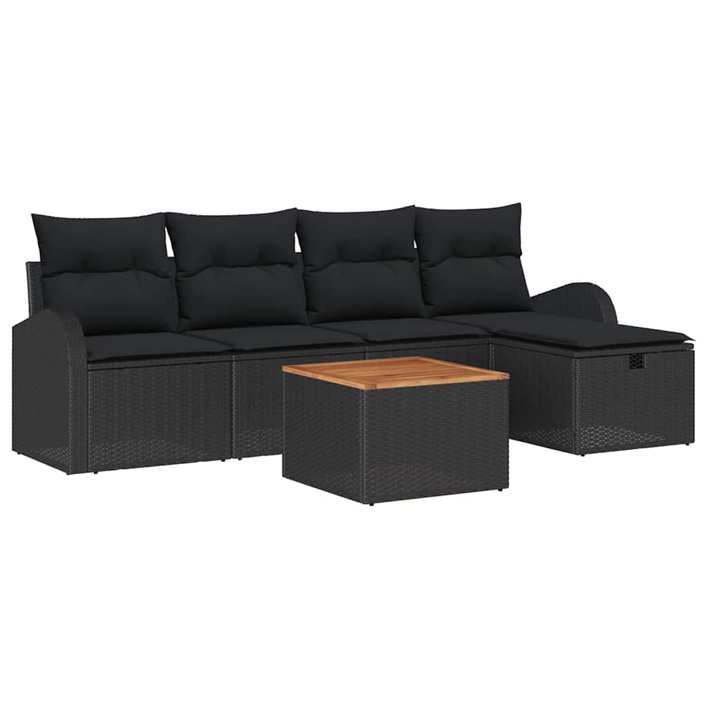 Gartensofa-set 6 stk. Schwarz Poly-Rattan