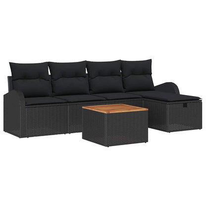 Gartensofa-set 6 stk. Schwarz Poly-Rattan