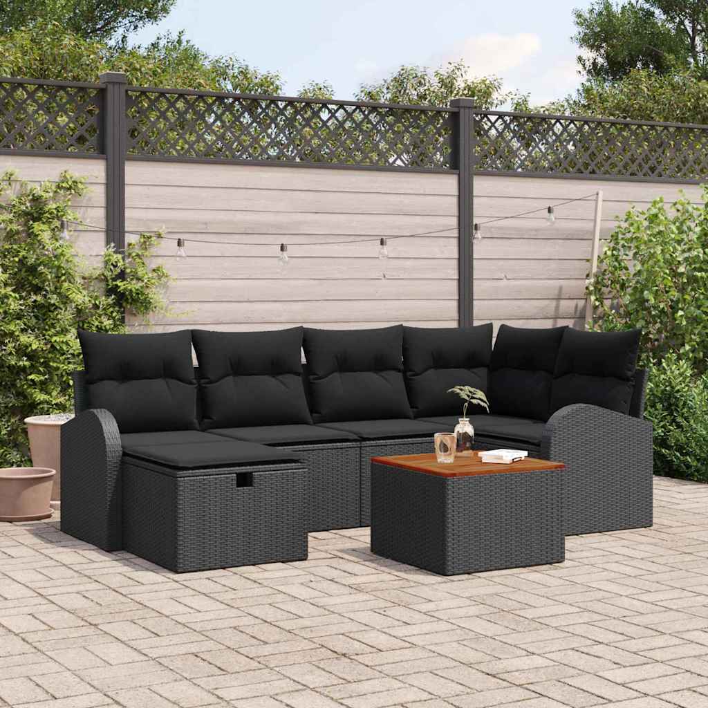 Gartensofa-set 7 stk. Schwarz Poly-Rattan