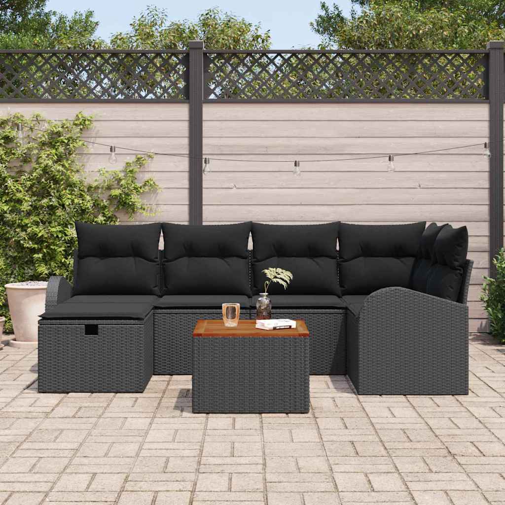 Gartensofa-set 7 stk. Schwarz Poly-Rattan