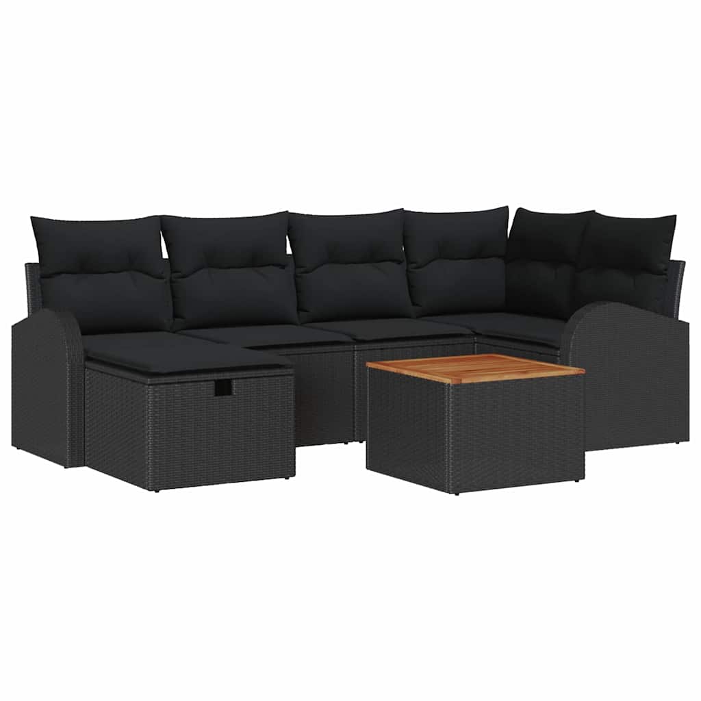 Gartensofa-set 7 stk. Schwarz Poly-Rattan