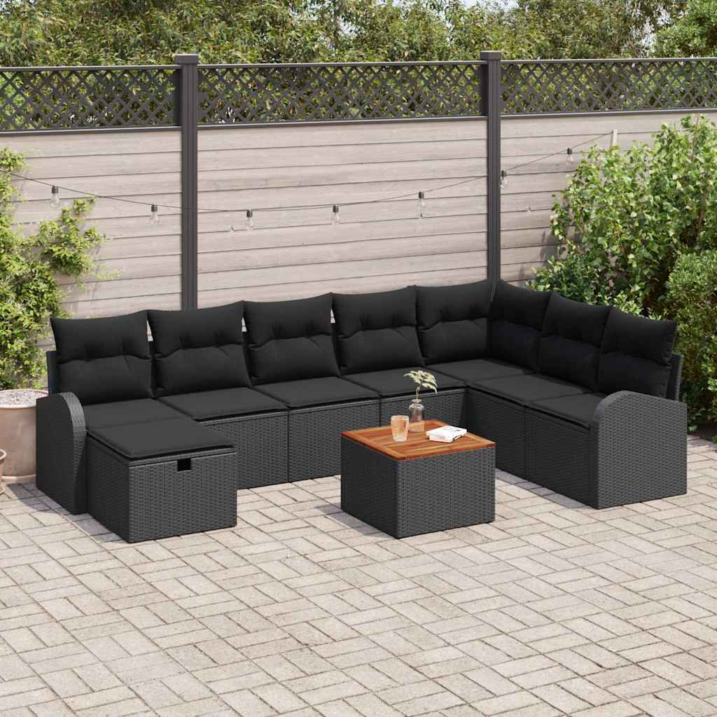 Gartensofa-set 9 stk. Schwarz Poly-Rattan