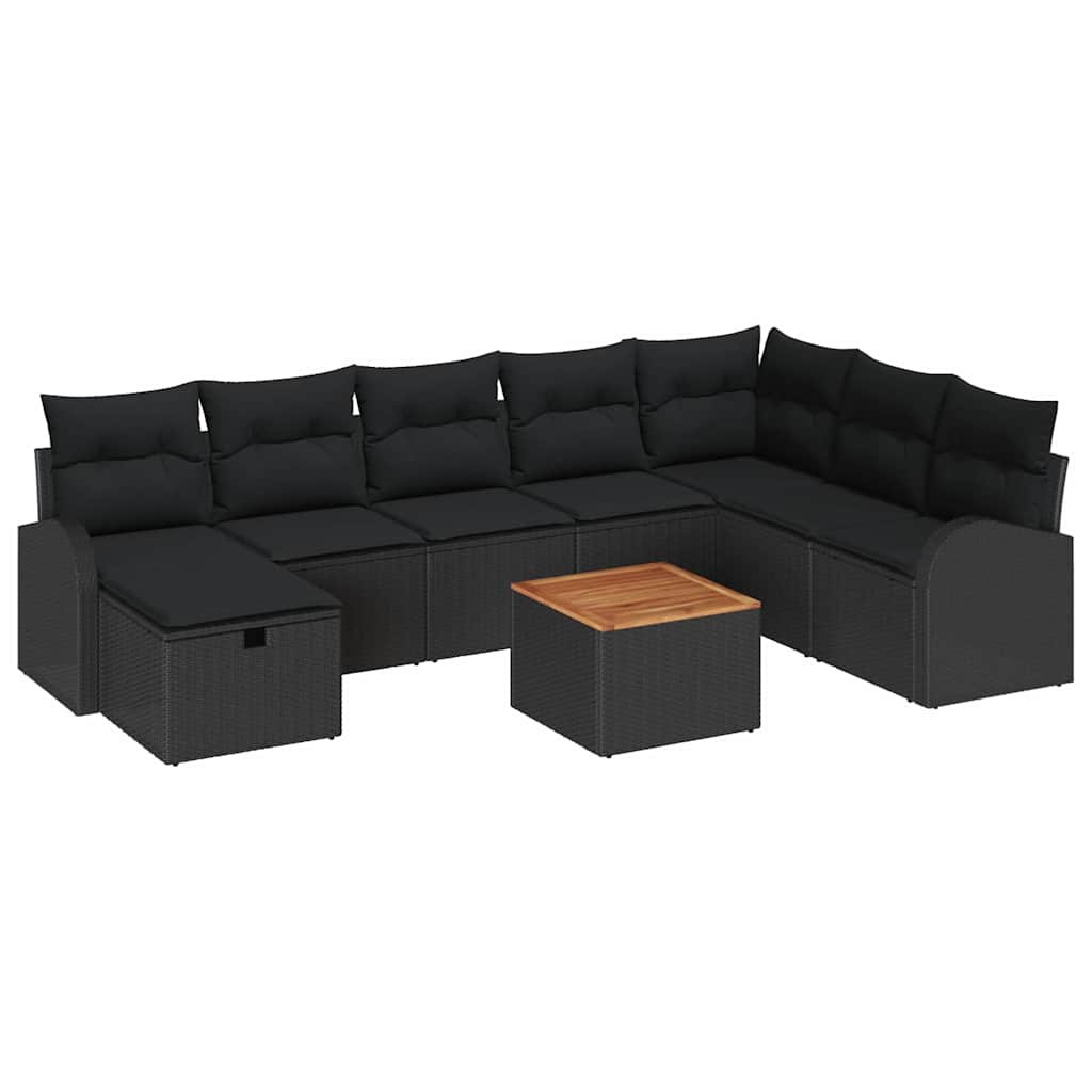 Gartensofa-set 9 stk. Schwarz Poly-Rattan