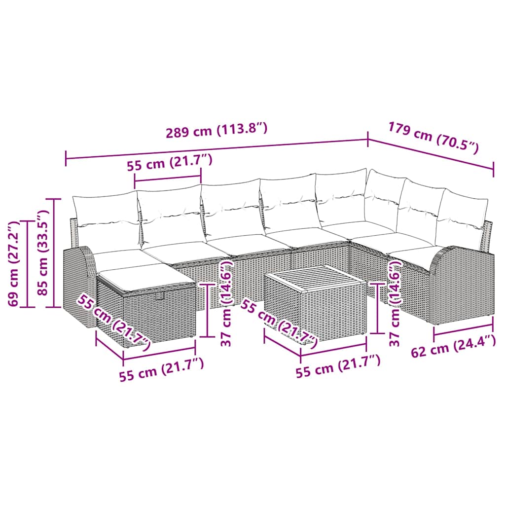 Gartensofa-set 9 stk. Schwarz Poly-Rattan