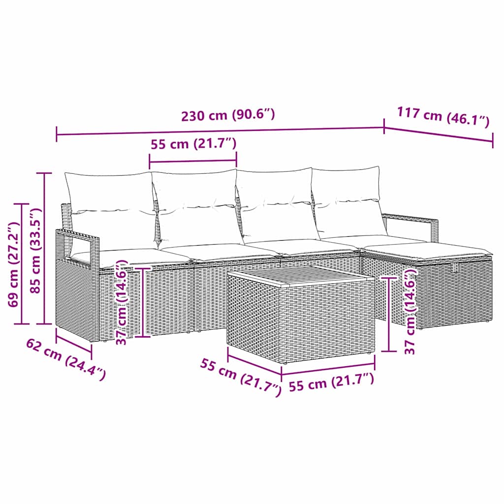 Gartensofa-set 6 stk. Grau Poly-Rattan
