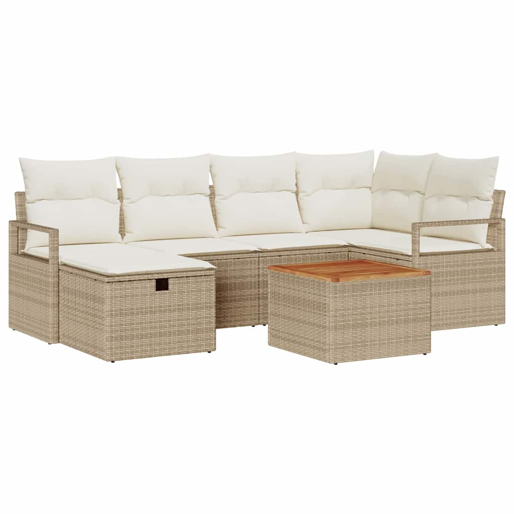 Gartensofa-set 7 stk. Beige Poly-Rattan