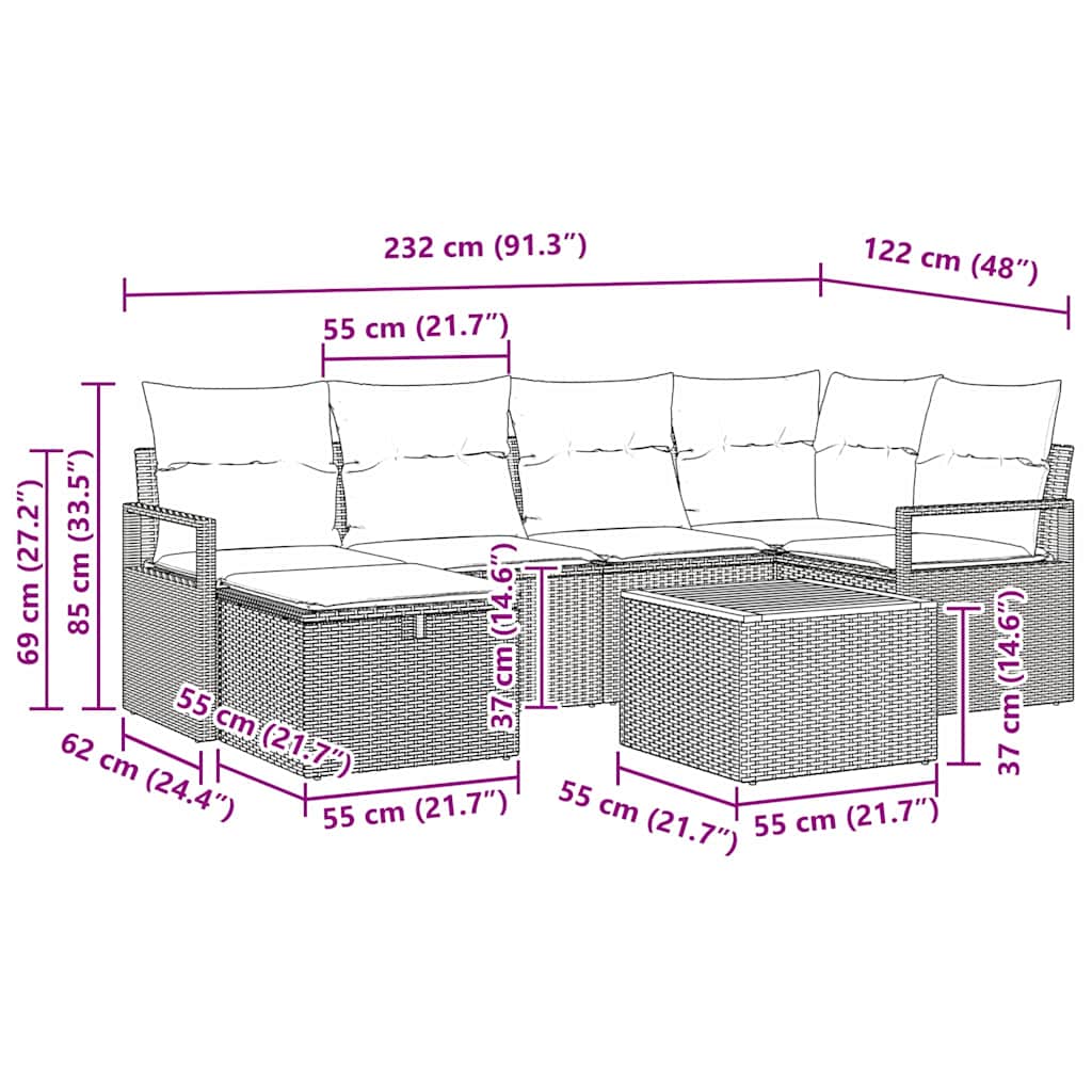 Gartensofa-set 7 stk. Beige Poly-Rattan
