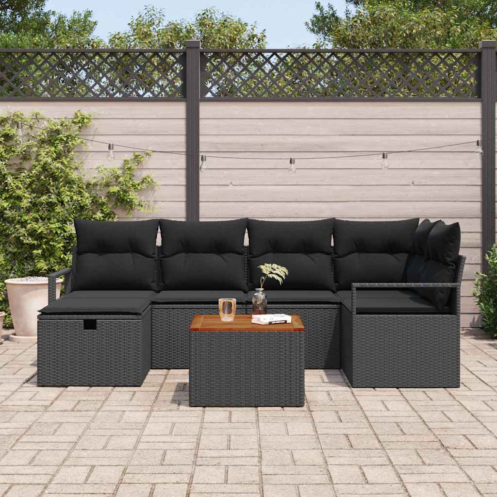 Gartensofa-set 7 stk. Schwarz Poly-Rattan