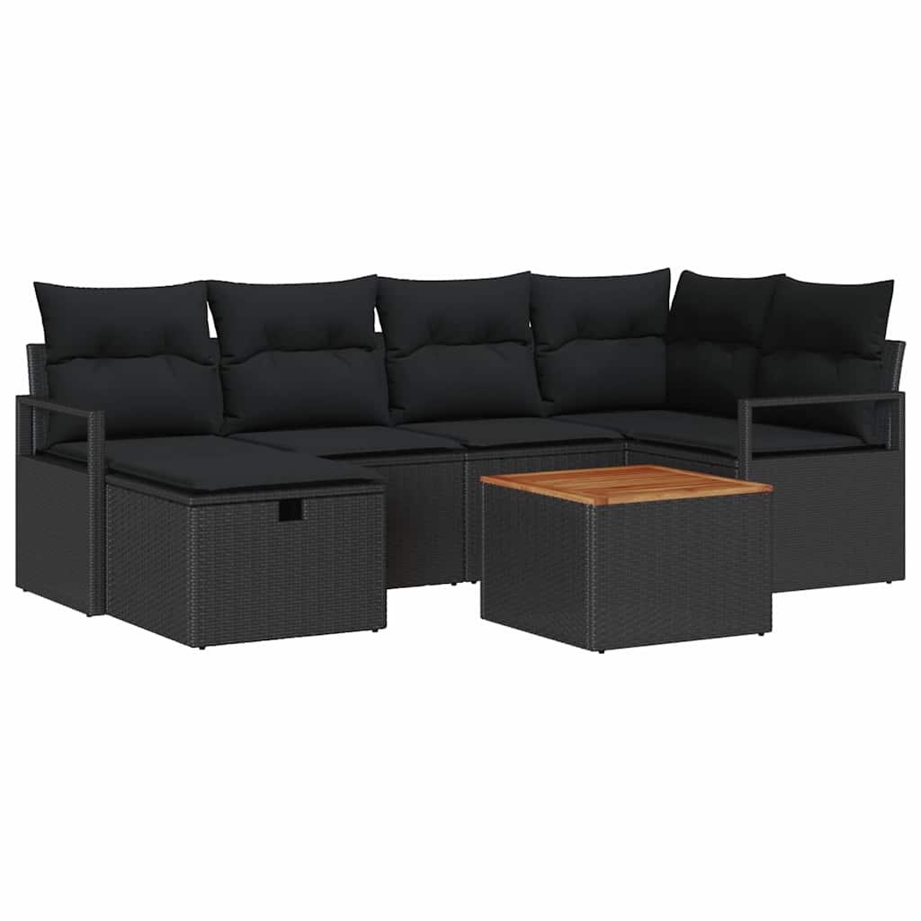 Gartensofa-set 7 stk. Schwarz Poly-Rattan