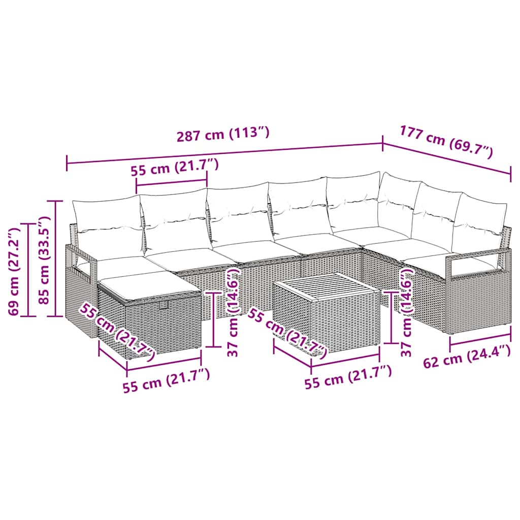 Gartensofa-set 9 stk. Schwarz Poly-Rattan