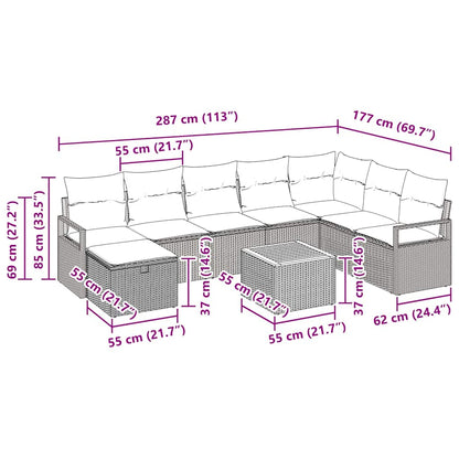 Gartensofa-set 9 stk. Schwarz Poly-Rattan