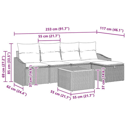 Gartensofa-set 6 stk. Grau Poly-Rattan