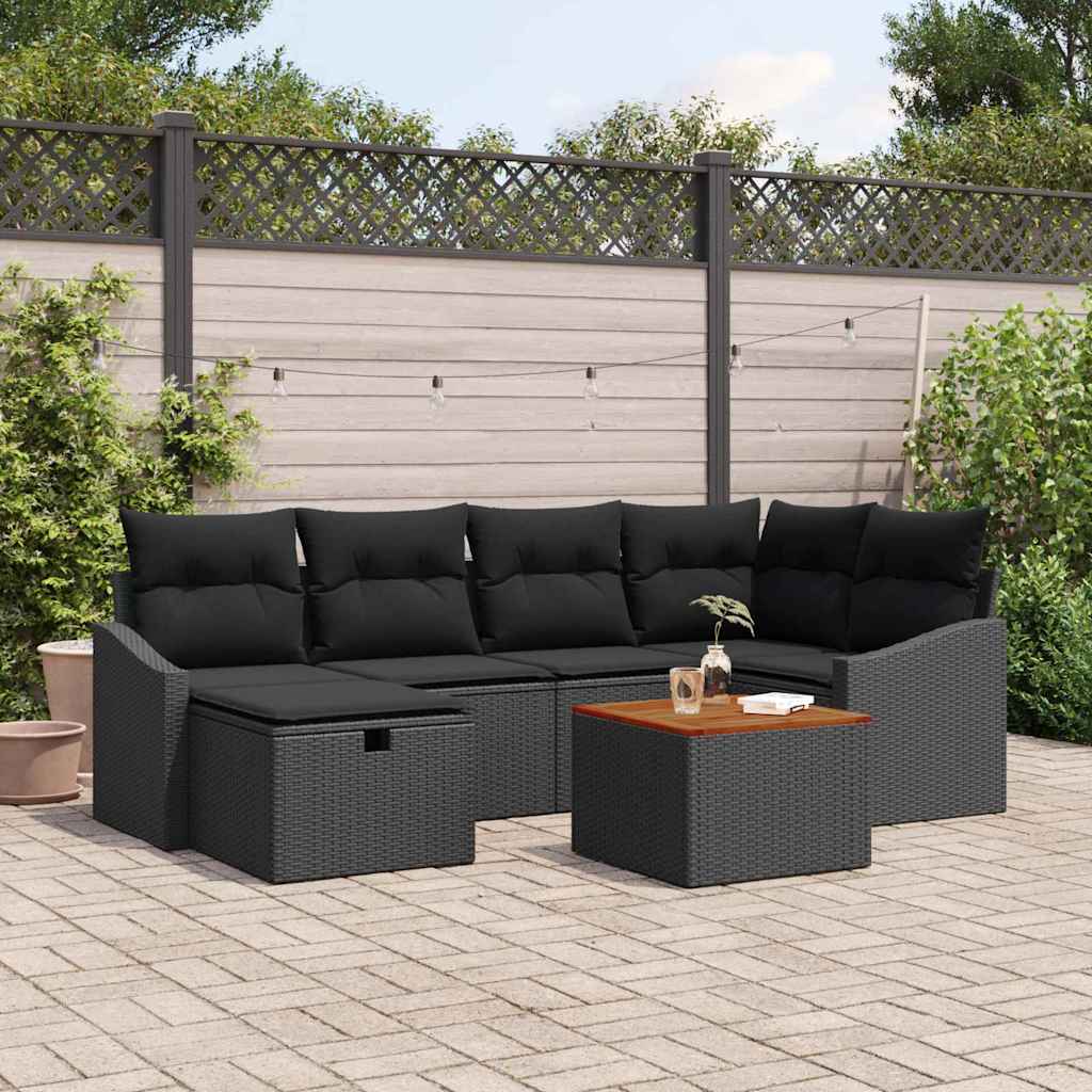 Gartensofa-set 7 stk. Schwarz Poly-Rattan