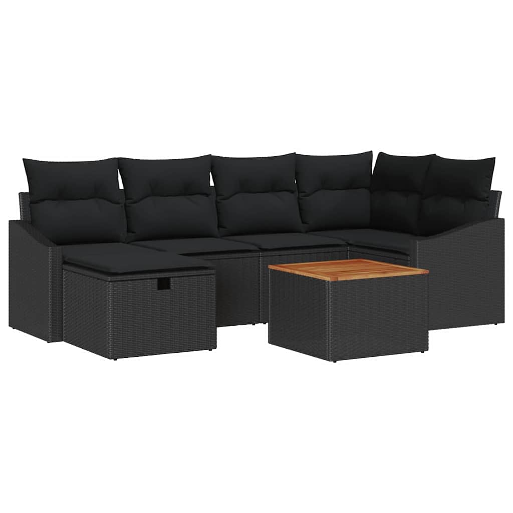 Gartensofa-set 7 stk. Schwarz Poly-Rattan