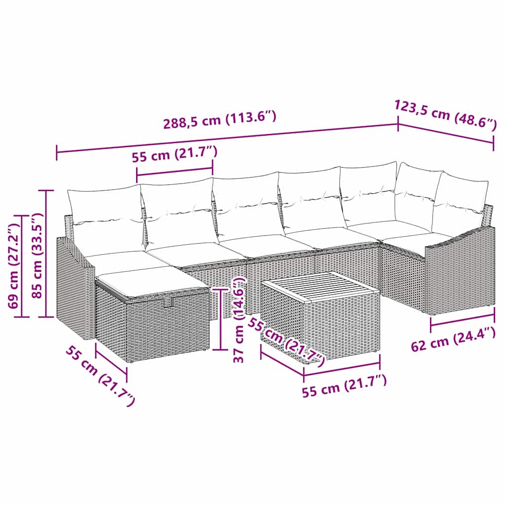 Gartensofa-set 8 stk. Schwarz Poly-Rattan
