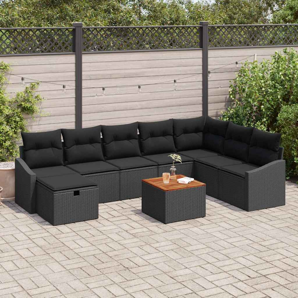 Gartensofa-set 9 stk. Schwarz Poly-Rattan