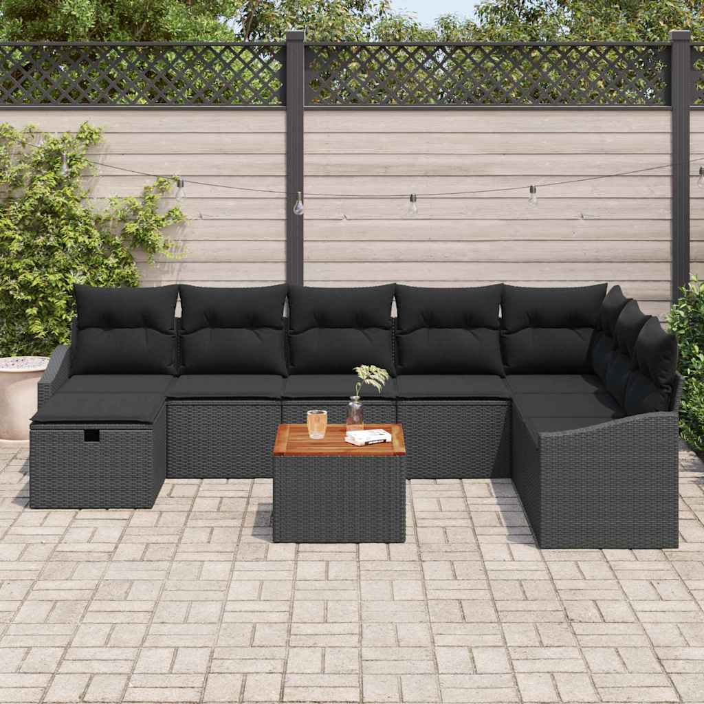 Gartensofa-set 9 stk. Schwarz Poly-Rattan