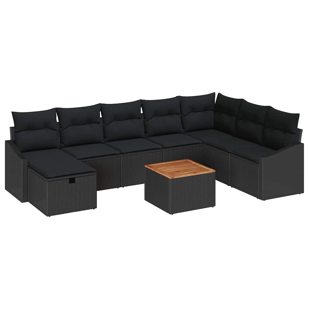Gartensofa-set 9 stk. Schwarz Poly-Rattan
