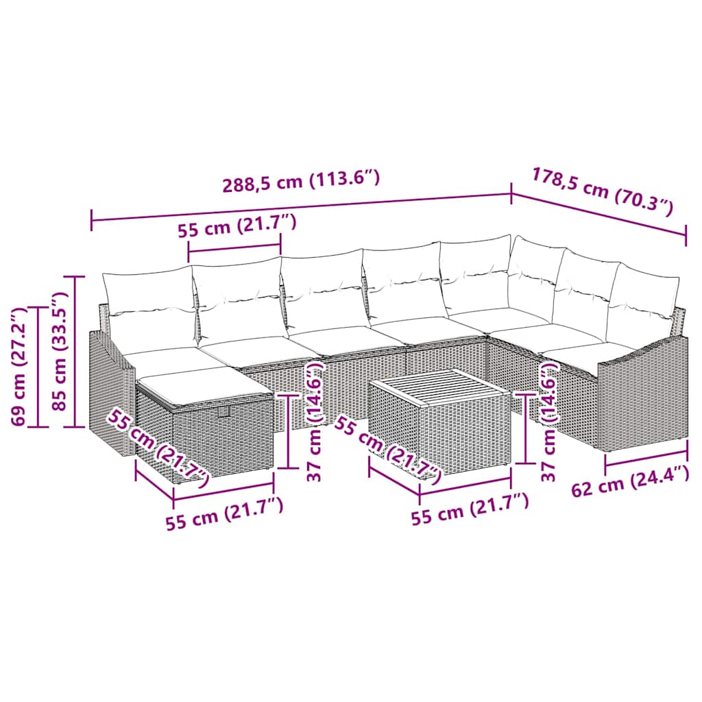 Gartensofa-set 9 stk. Schwarz Poly-Rattan
