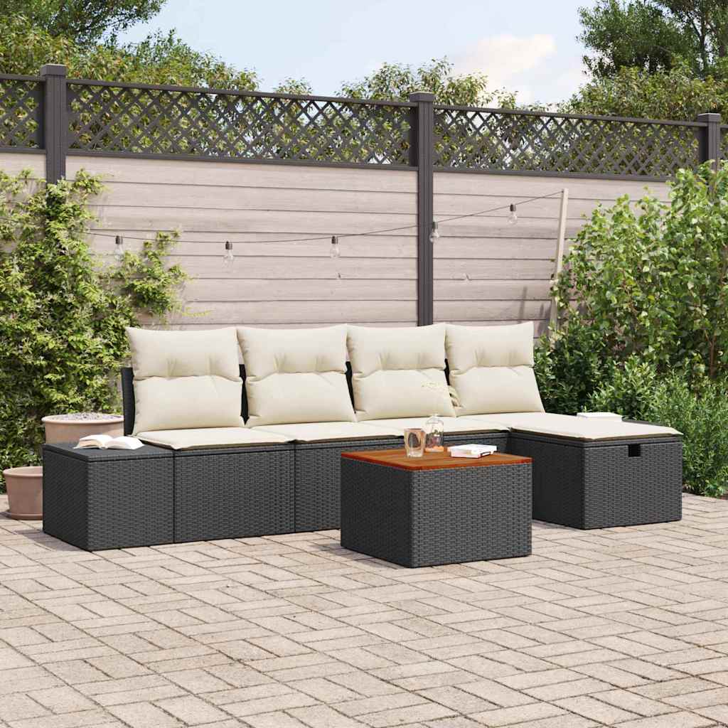 Gartensofa-set mit Kissen 6 pcs Schwarz Poly-Rattan
