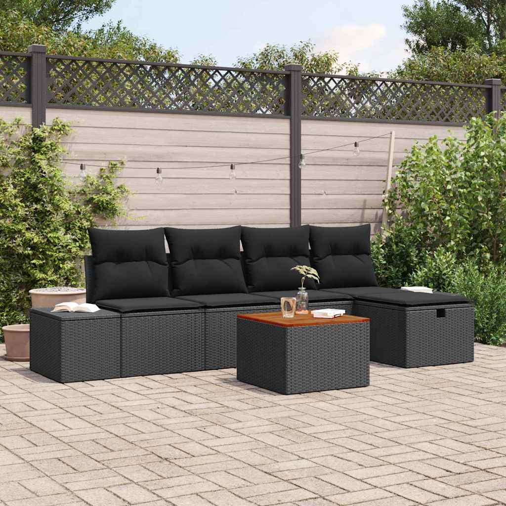 Gartensofa-set 6 stk. Schwarz Poly-Rattan