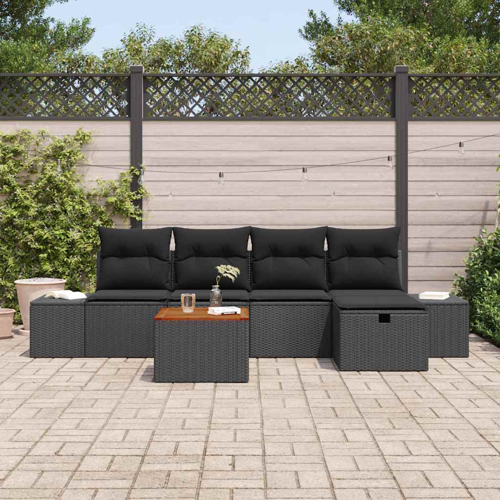 Gartensofa-set 6 stk. Schwarz Poly-Rattan