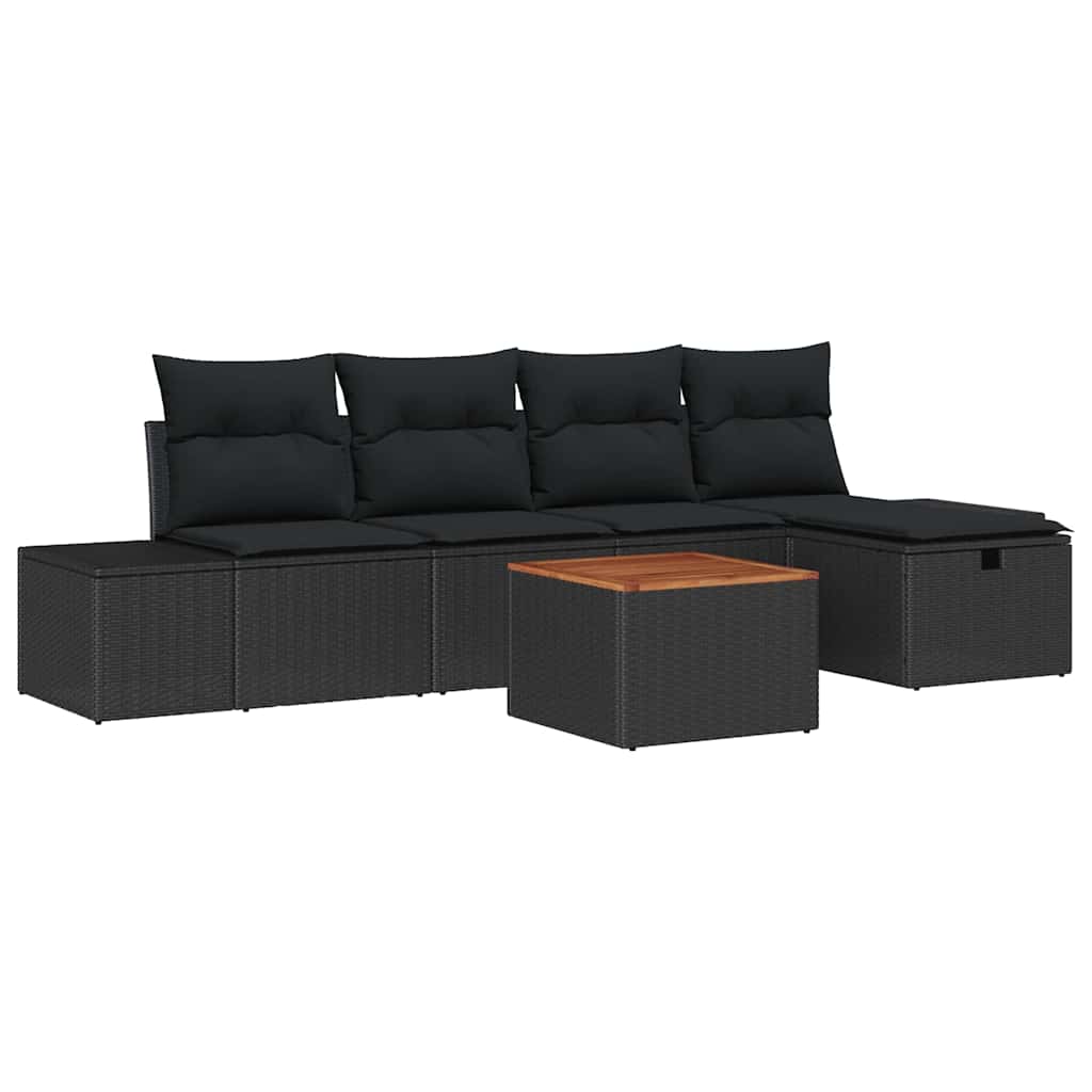 Gartensofa-set 6 stk. Schwarz Poly-Rattan