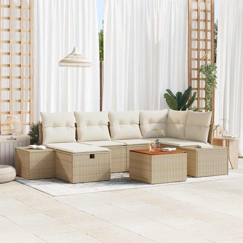 Gartensofa-set 7 stk. Beige Poly-Rattan
