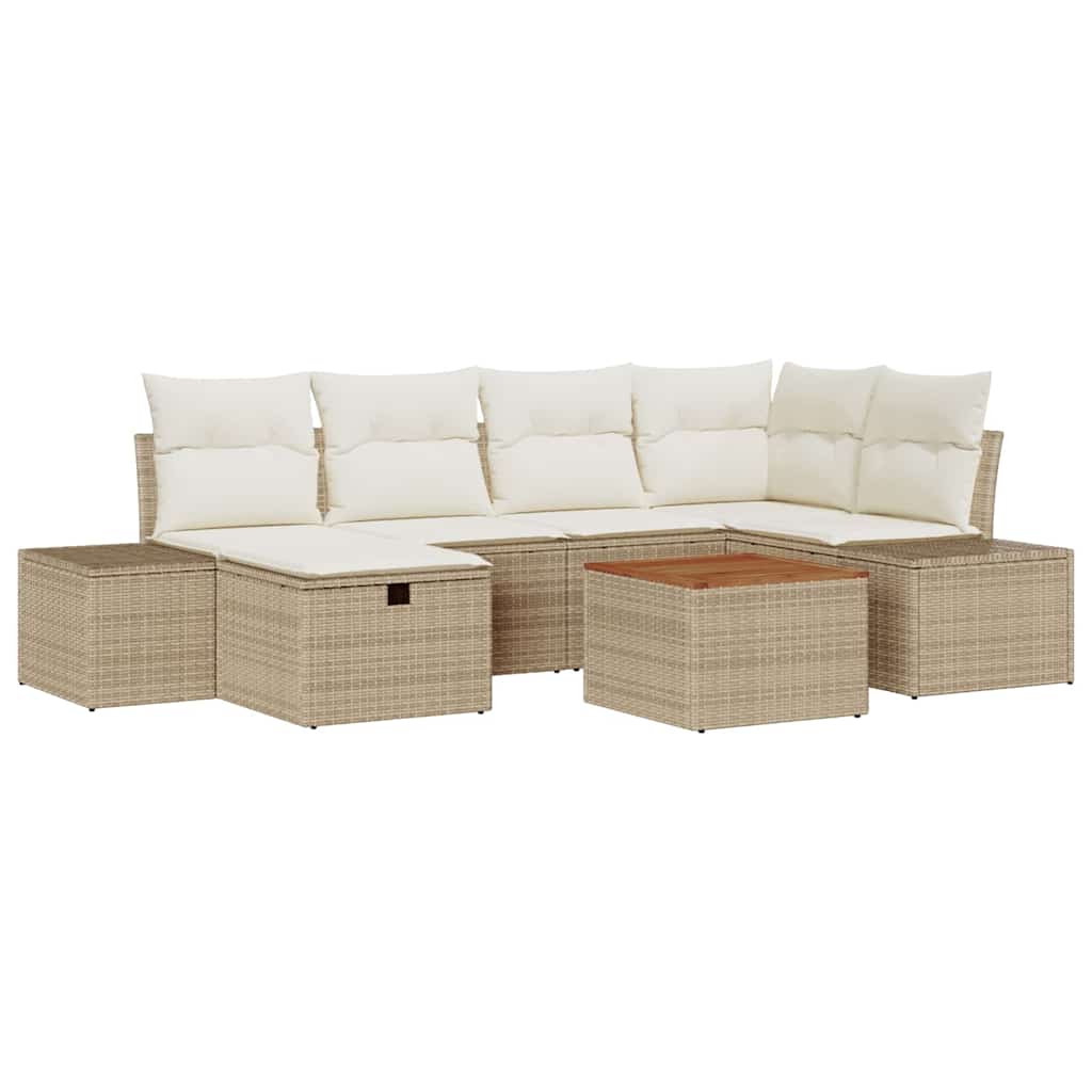 Gartensofa-set 7 stk. Beige Poly-Rattan
