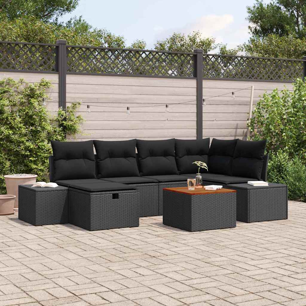Gartensofa-set 7 stk. Schwarz Poly-Rattan