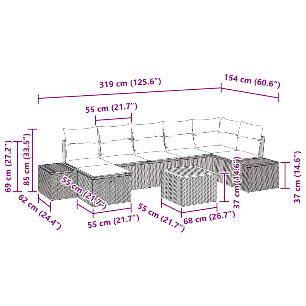 Gartensofa-set 8 stk. Grau Poly-Rattan