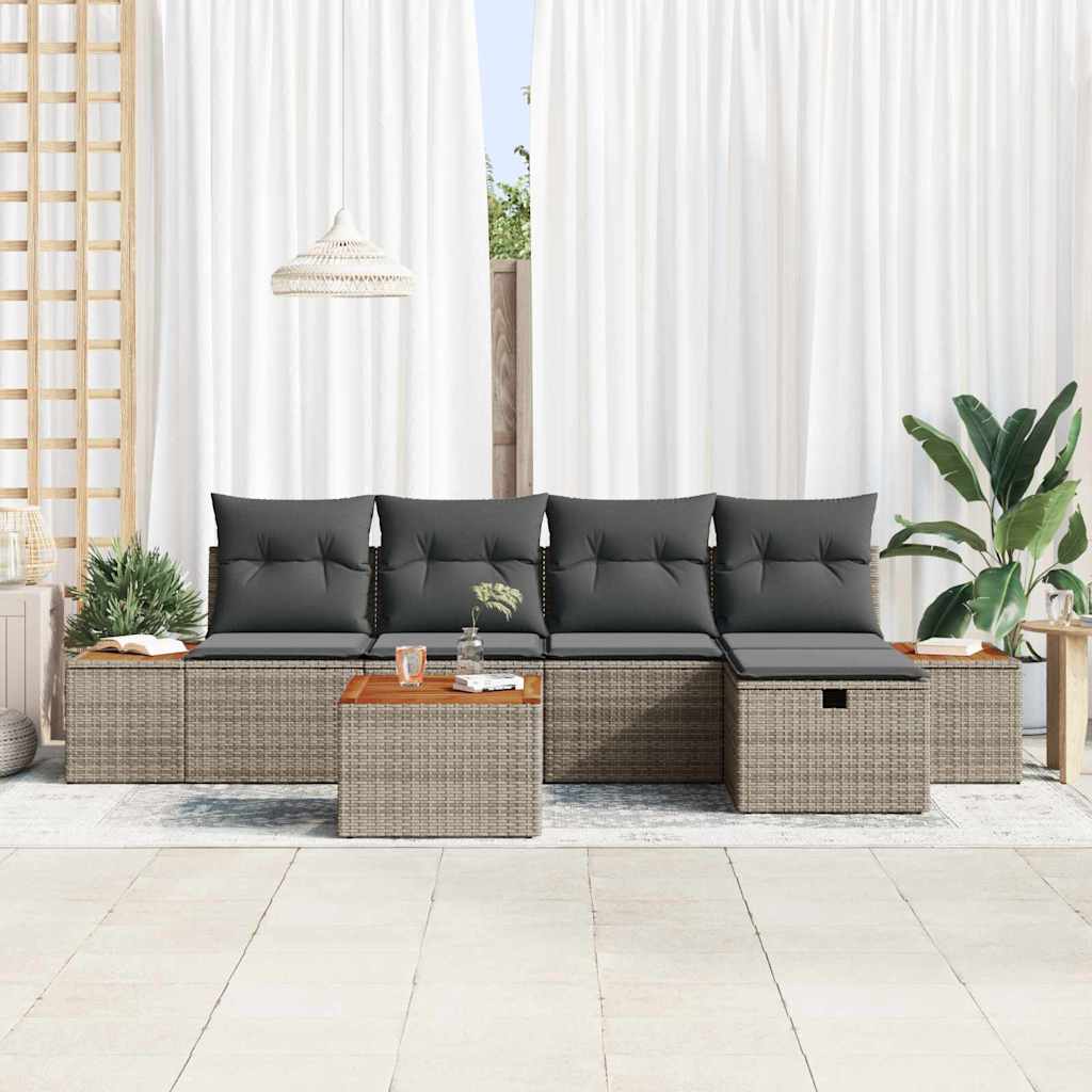 Gartensofa-set 6 stk. Grau Poly-Rattan