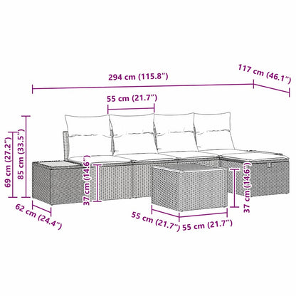 Gartensofa-set 6 stk. Grau Poly-Rattan