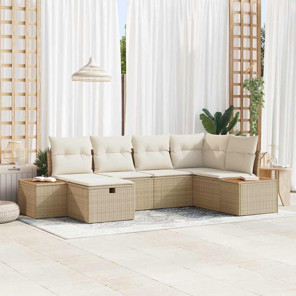 Gartensofa-set 6 stk. Beige Poly-Rattan