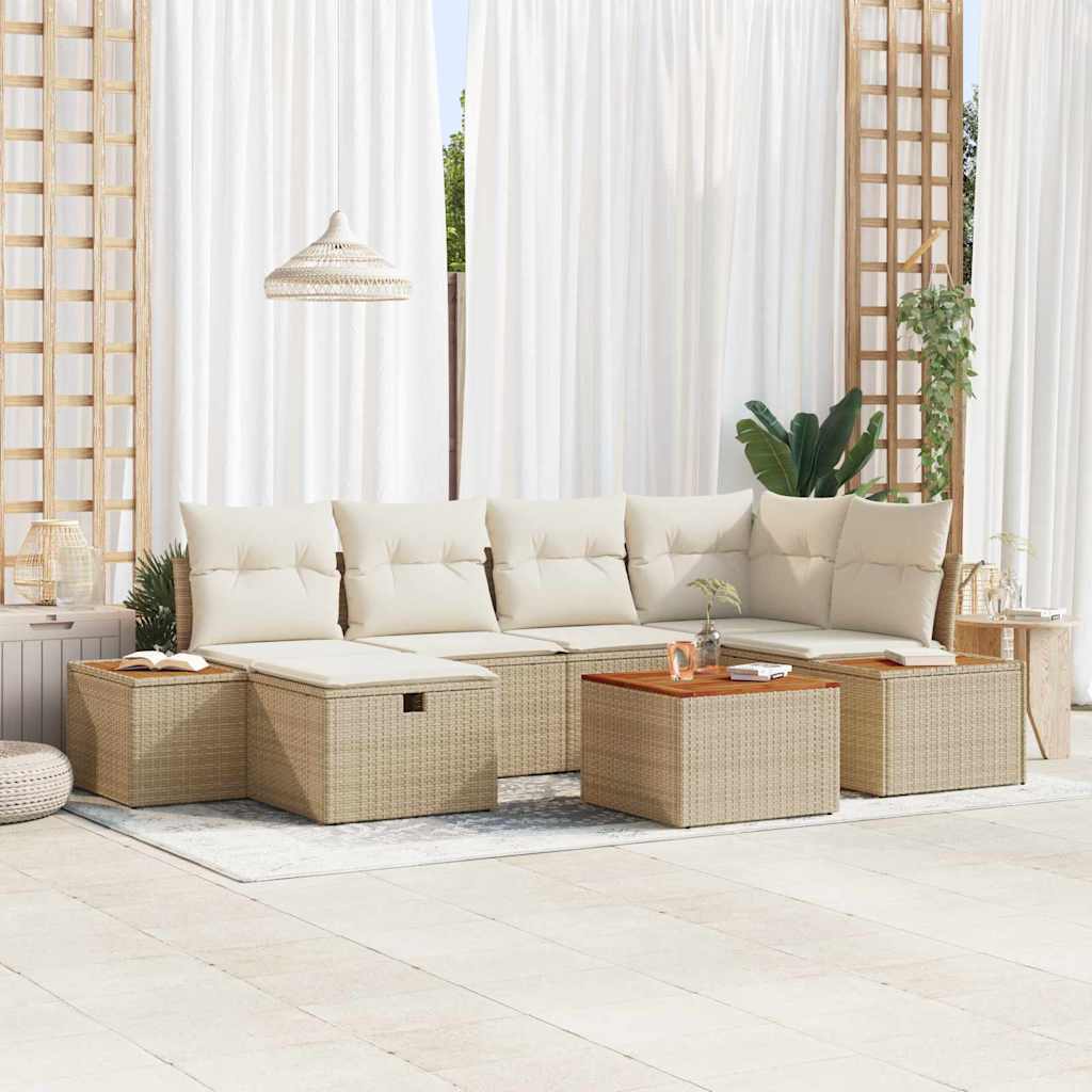 Gartensofa-set 7 stk. Beige Poly-Rattan