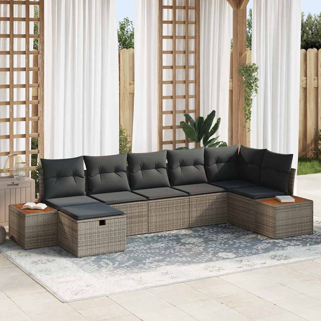 Gartensofa-set 7 stk. Grau Poly-Rattan