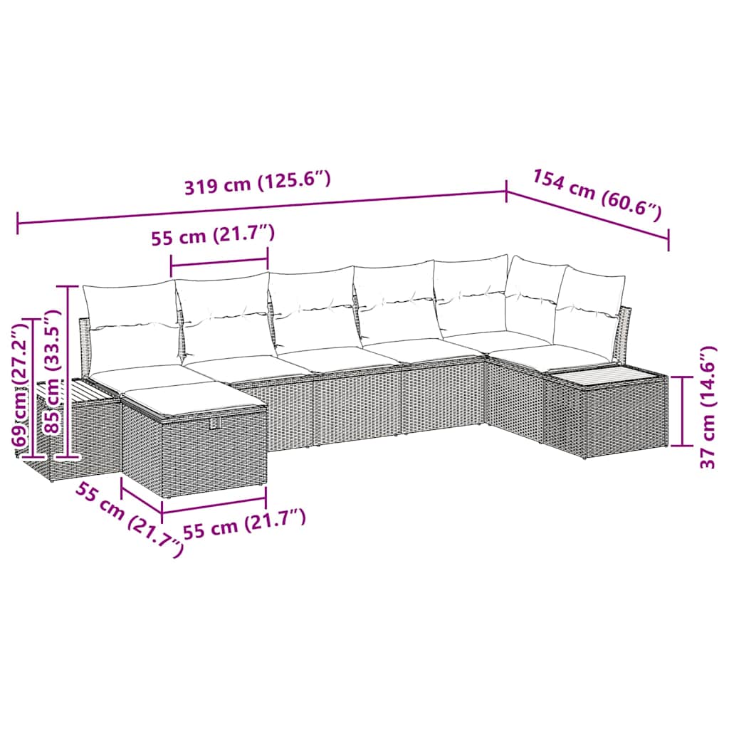 Gartensofa-set 7 stk. Grau Poly-Rattan