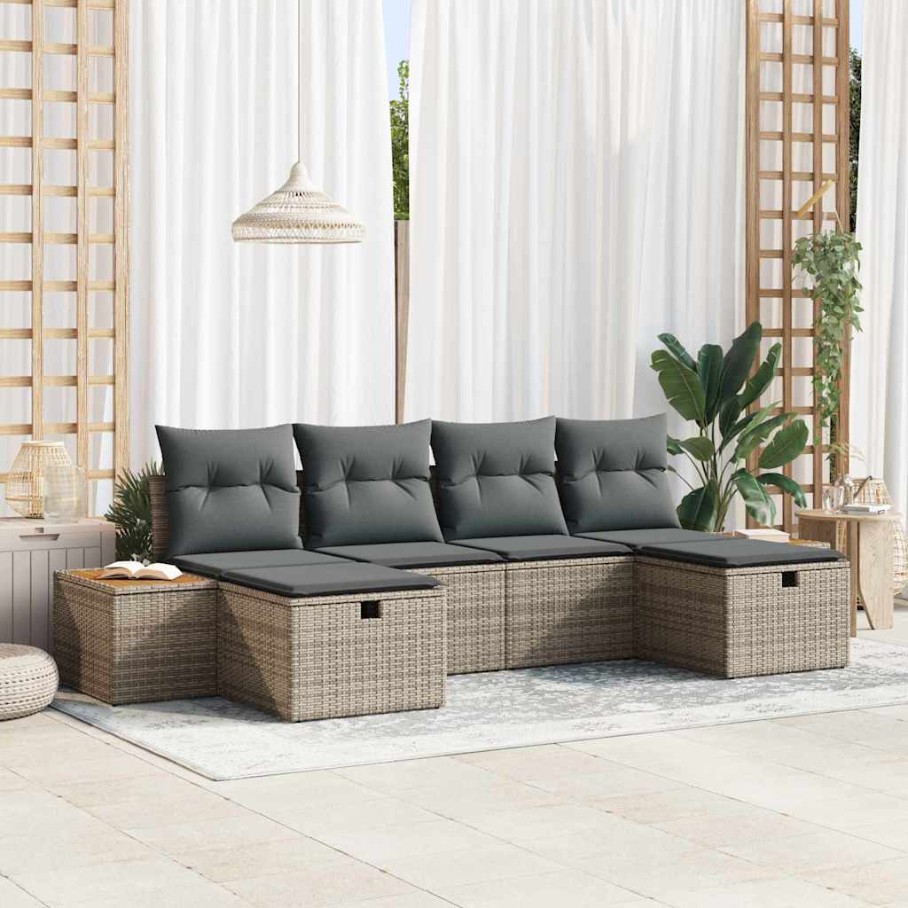 Gartensofa-set 6 stk. Grau Poly-Rattan