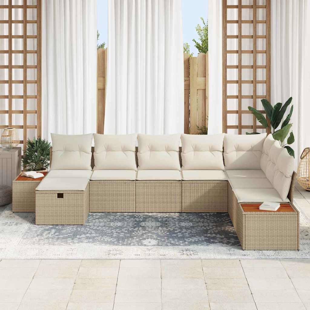 Gartensofa-set mit Kissen 9 pcs Beige Poly-Rattan