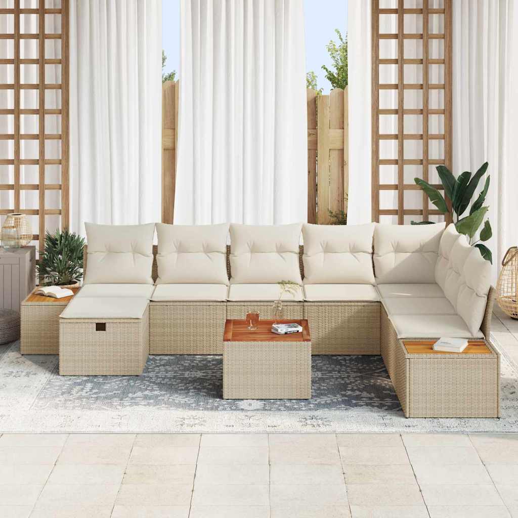 Gartensofa-set mit Kissen 9 pcs Beige Poly-Rattan