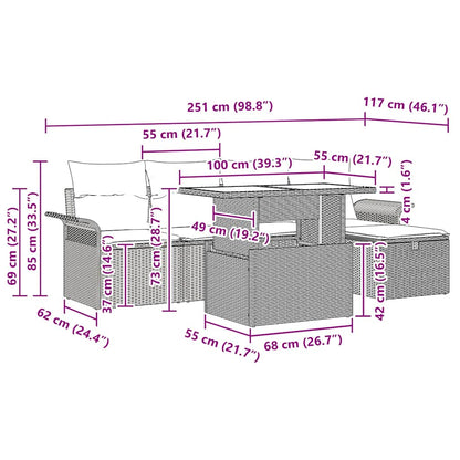 Gartensofa-set 6 stk. Grau Poly-Rattan