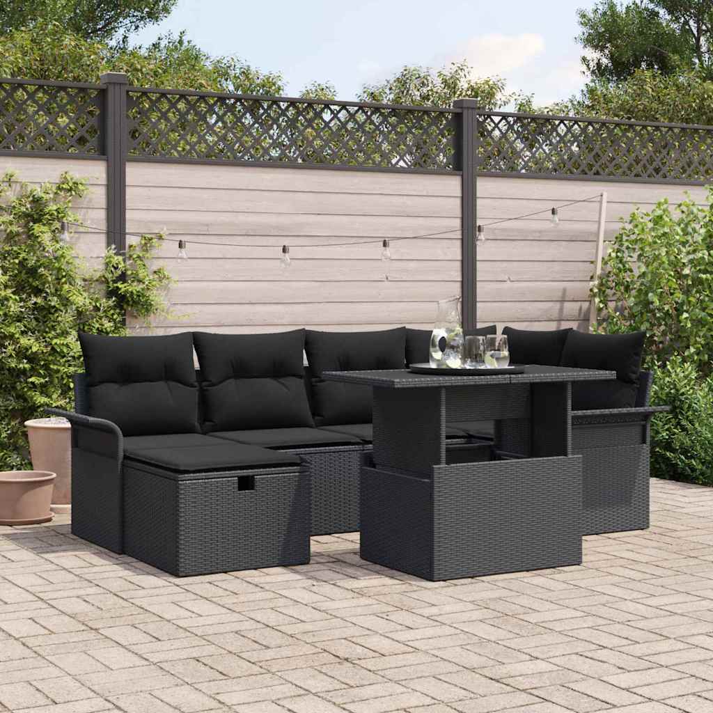 Gartensofa-set 7 stk. Schwarz Poly-Rattan