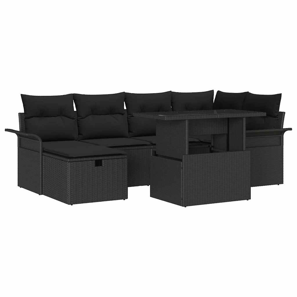 Gartensofa-set 7 stk. Schwarz Poly-Rattan