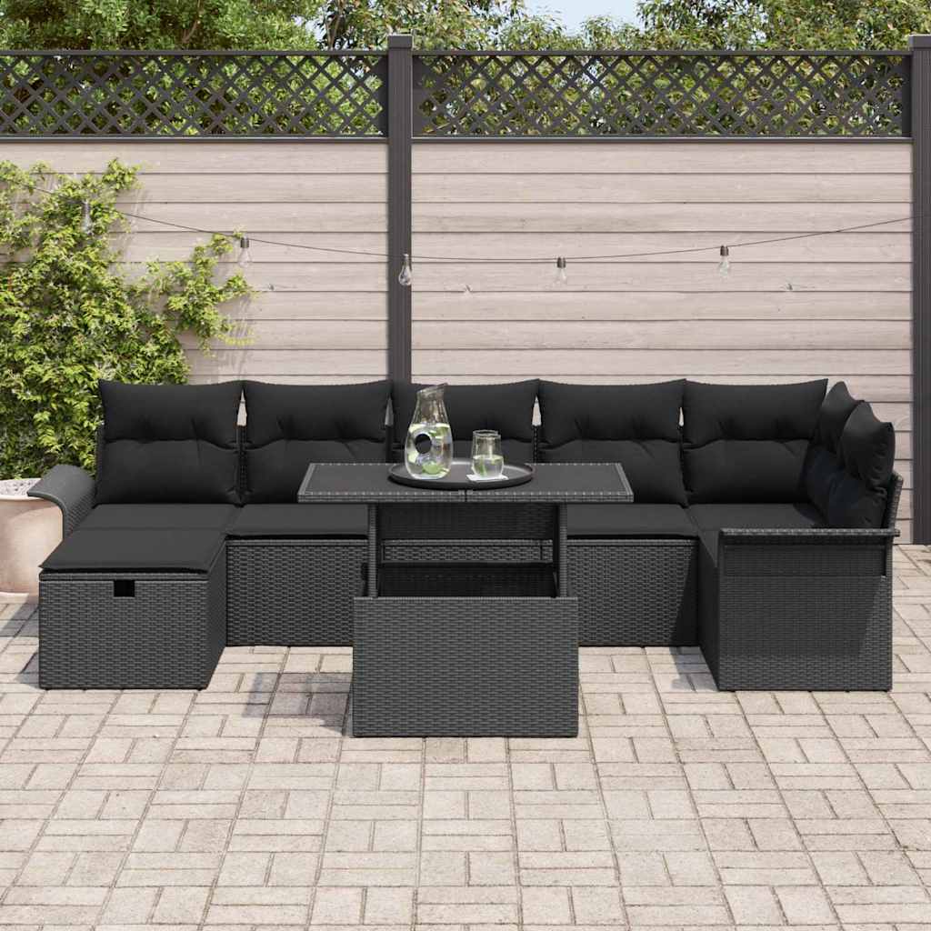 Gartensofa-set 8 stk. Schwarz Poly-Rattan