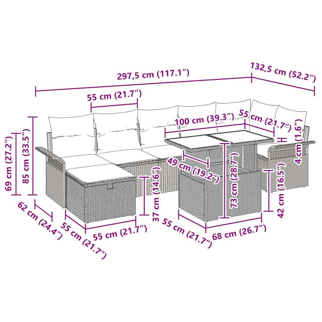 Gartensofa-set 8 stk. Schwarz Poly-Rattan