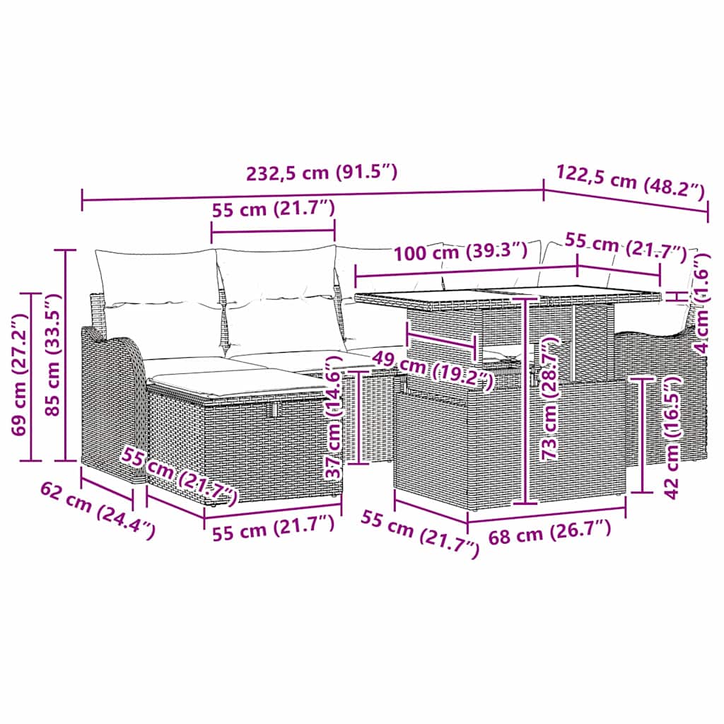 Gartensofa-set 7 stk. Beige Poly-Rattan